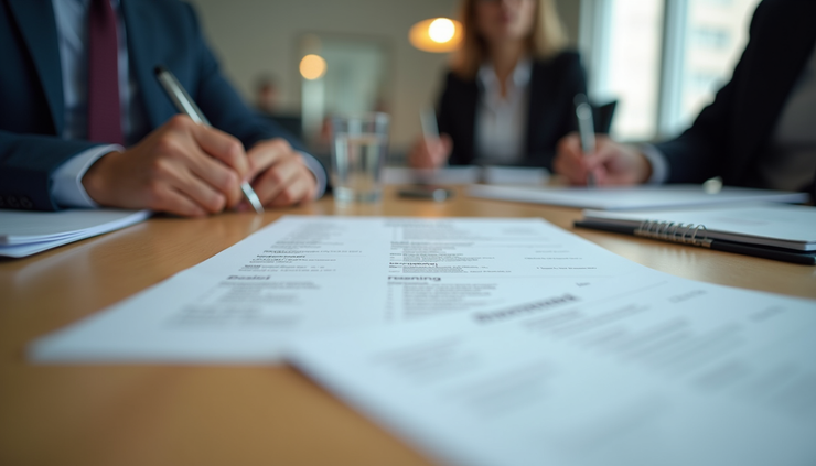 Eye-level view of a recruiter reviewing a candidate’s resume and notes
